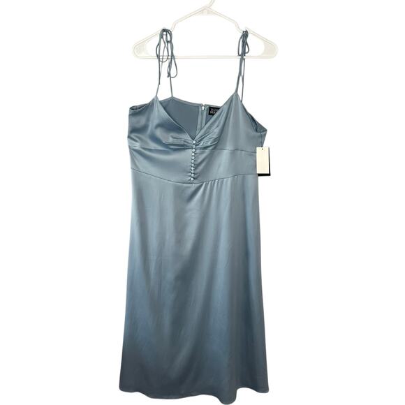 Danielle Bernstein NEW Blue Satin Slip Dress Size 12 90s - Picture 1 of 15
